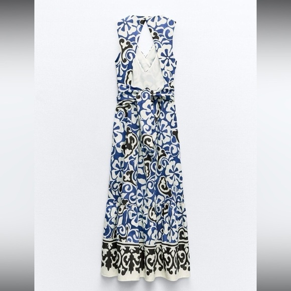 New ZARA Printed Wrap Open Back Midi Dress - Picture 5 of 6